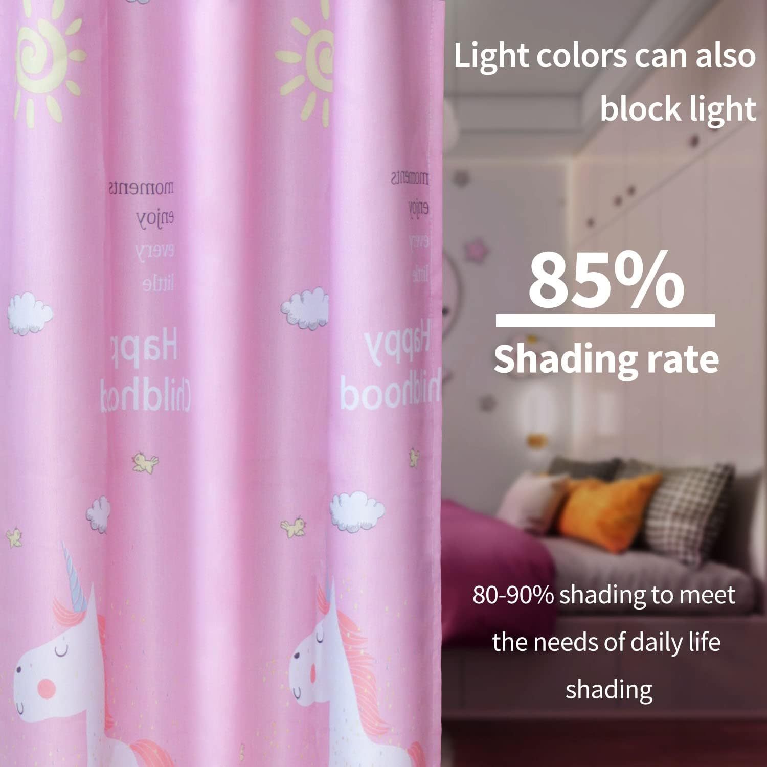 Kids Blackout Curtains for Bedroom Pink Children  Curtain, Window Drape