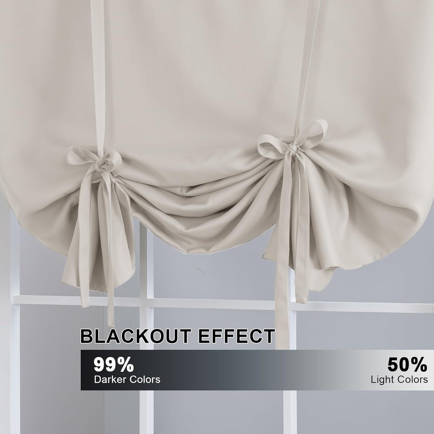 Blackout Curtain Balloon Tie Up Curtains for Kitchen Windows Rod Pocket Curtain Panel  Room Darkening Ivory/Cream 42 inches W x 63 inches