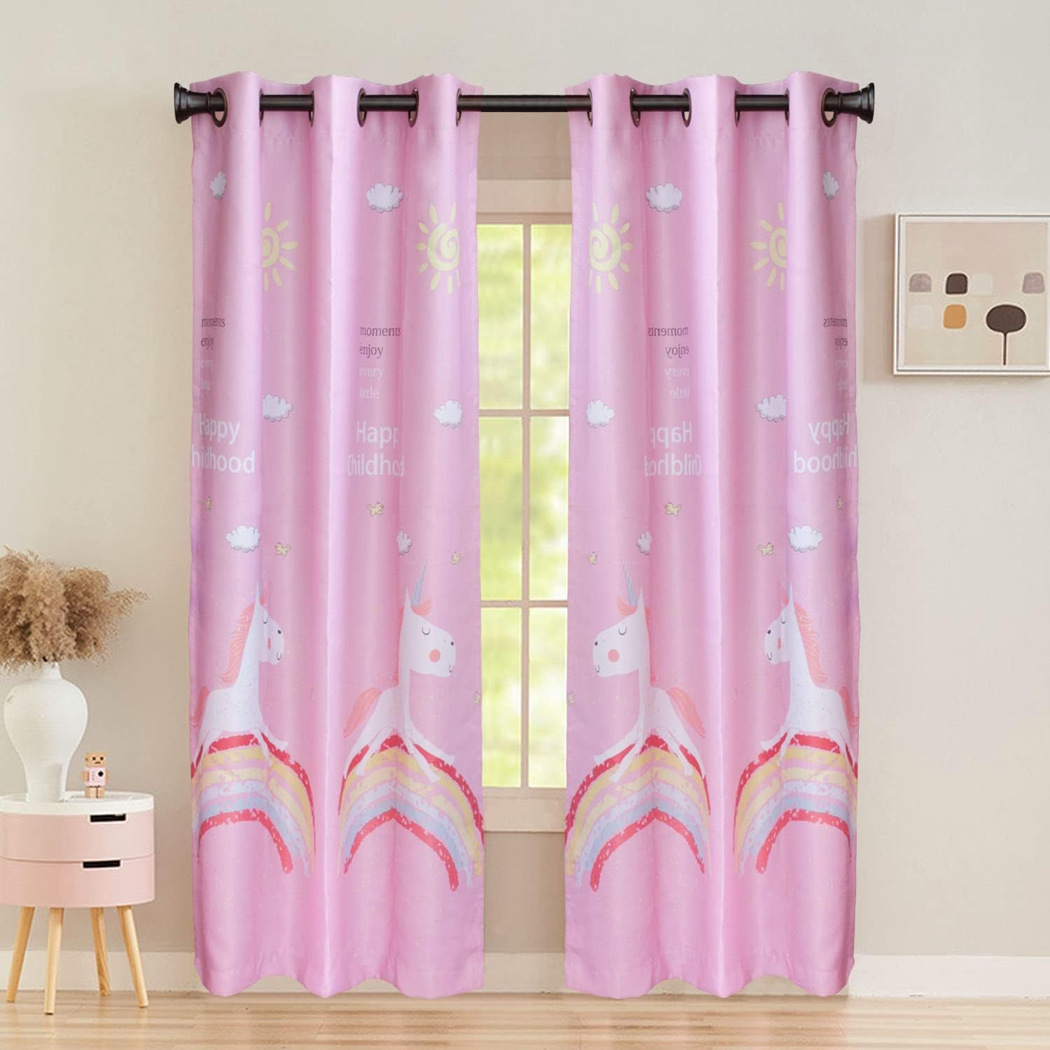 Kids Blackout Curtains for Bedroom Pink Children  Curtain, Window Drape