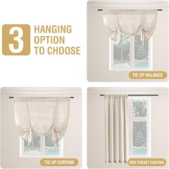 Tie Up Linen Curtains 63 Inch Length Nature Linen Textured Privacy Curtain Multi Hanging Ways Shade Balloon Window Shade Rod Pocket Casual Curtain