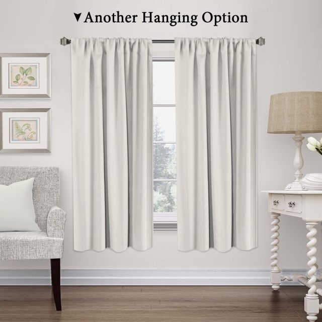 Blackout Curtain Balloon Tie Up Curtains for Kitchen Windows Rod Pocket Curtain Panel  Room Darkening Ivory/Cream 42 inches W x 63 inches