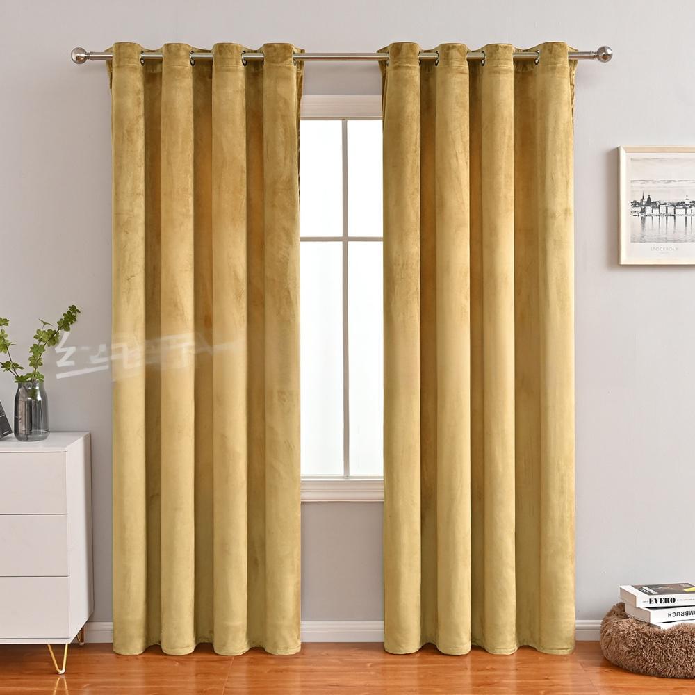 Velvet Curtains 84 inches - Gold Brown Blackout Thermal Insulated Window Drapes for Living Room, Back Tab Luxury Home Decor Curtains for Bedroom Sliding Door