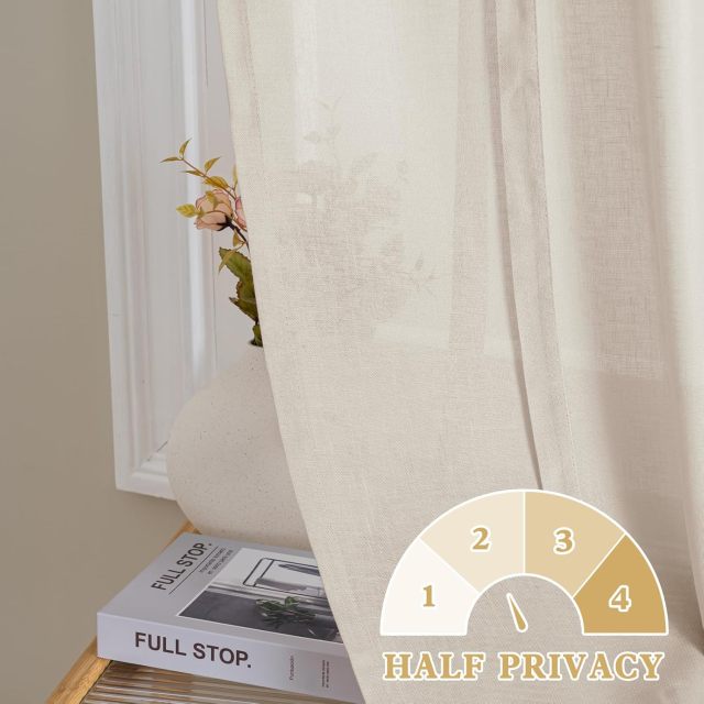 Tie Up Linen Curtains 63 Inch Length Nature Linen Textured Privacy Curtain Multi Hanging Ways Shade Balloon Window Shade Rod Pocket Casual Curtain