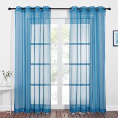 Sheer Curtains Blue for Bedroom Windows 84 inch Length, Grommet Casual Voile Sheer with Light Filter Window Treatments for Nursery/Living Room, Turquoise
