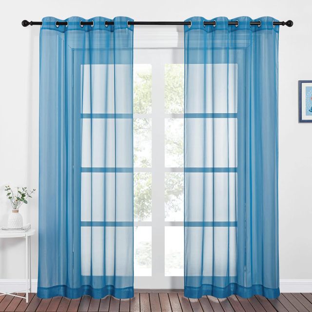 Sheer Curtains Blue for Bedroom Windows 84 inch Length, Grommet Casual Voile Sheer with Light Filter Window Treatments for Nursery/Living Room, Turquoise