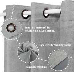 Linen Blackout Curtains Durable Thick Textured Linen Look  Anti Rust Grommet Extra Wide Sliding Door Curtain Panel, Natural，