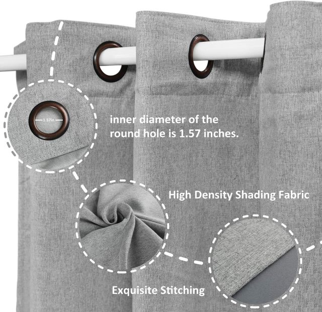 Linen Blackout Curtains Durable Thick Textured Linen Look  Anti Rust Grommet Extra Wide Sliding Door Curtain Panel, Natural，