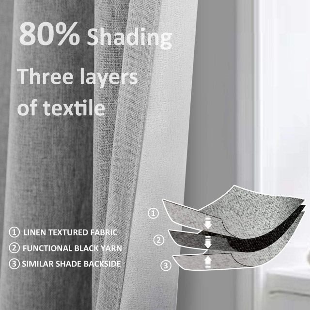 Linen Blackout Curtains Durable Thick Textured Linen Look  Anti Rust Grommet Extra Wide Sliding Door Curtain Panel, Natural，