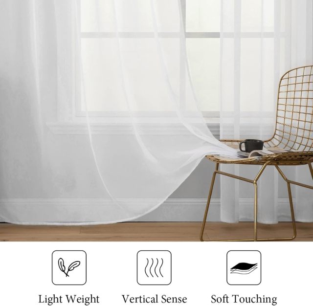 Solid Color White Sheer Window Curtains Elegant Window Voile Panels/Drapes/Treatment for Bedroom Living Room