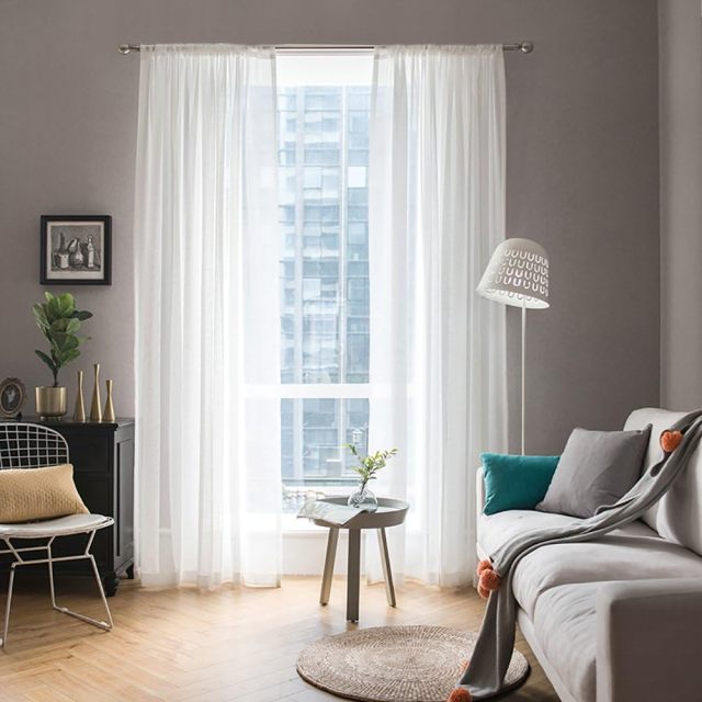 Solid Color White Sheer Window Curtains Elegant Window Voile Panels/Drapes/Treatment for Bedroom Living Room