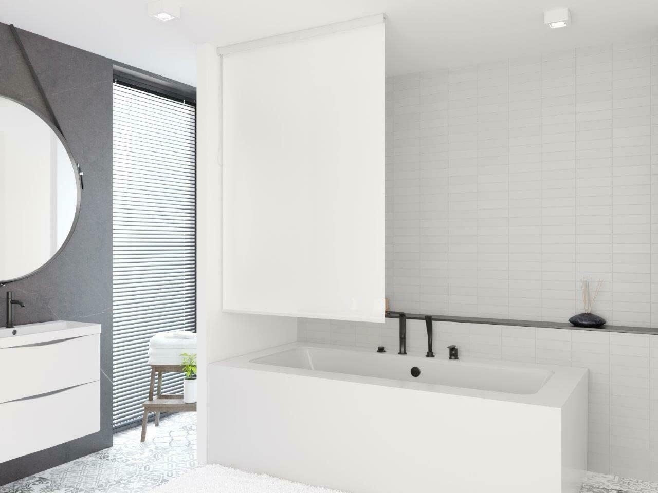 Shower Roller Blind with Cassette Water-Repellent, Bath Blind for the Fath and Shower Retro Design Ceiling-Mounted Semi-Transparent