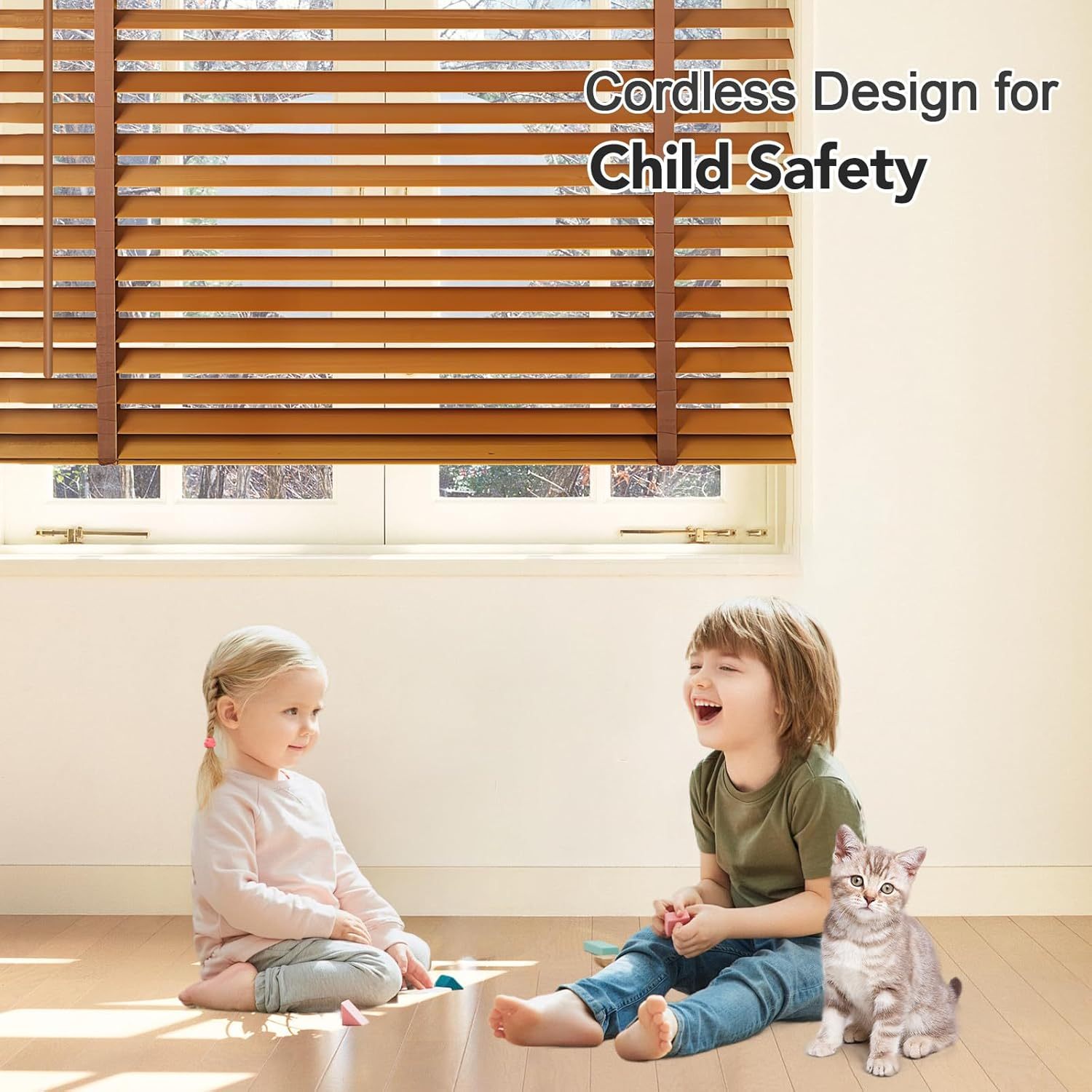 Cordless 2" Slats Wood Blinds for Indoor Windows with Classic Valance, Custom Room Darkening Solid Wooden Venetian Horizontal Blinds & Shades