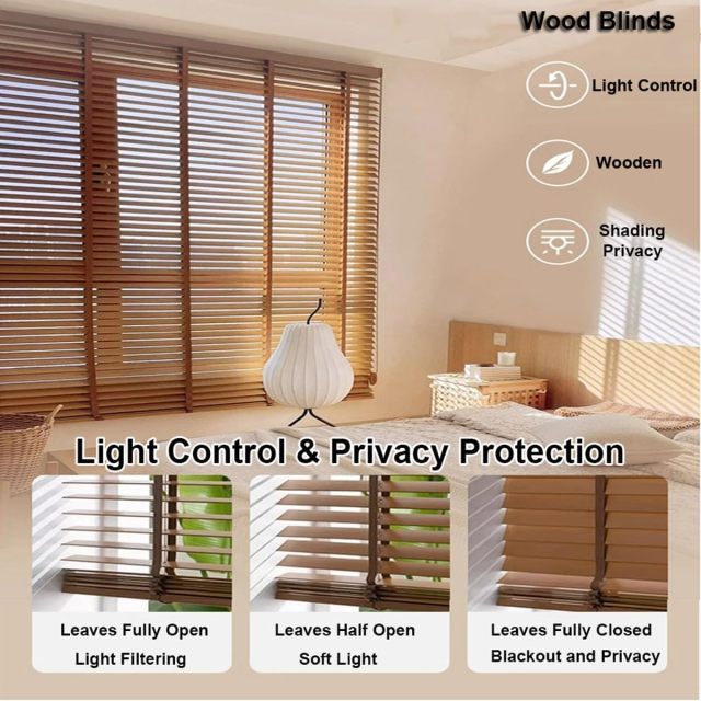 Wood Blinds Wooden Blinds for Indoor Windows Custom Size for Bedroom,Living Room,Bathroom & Office