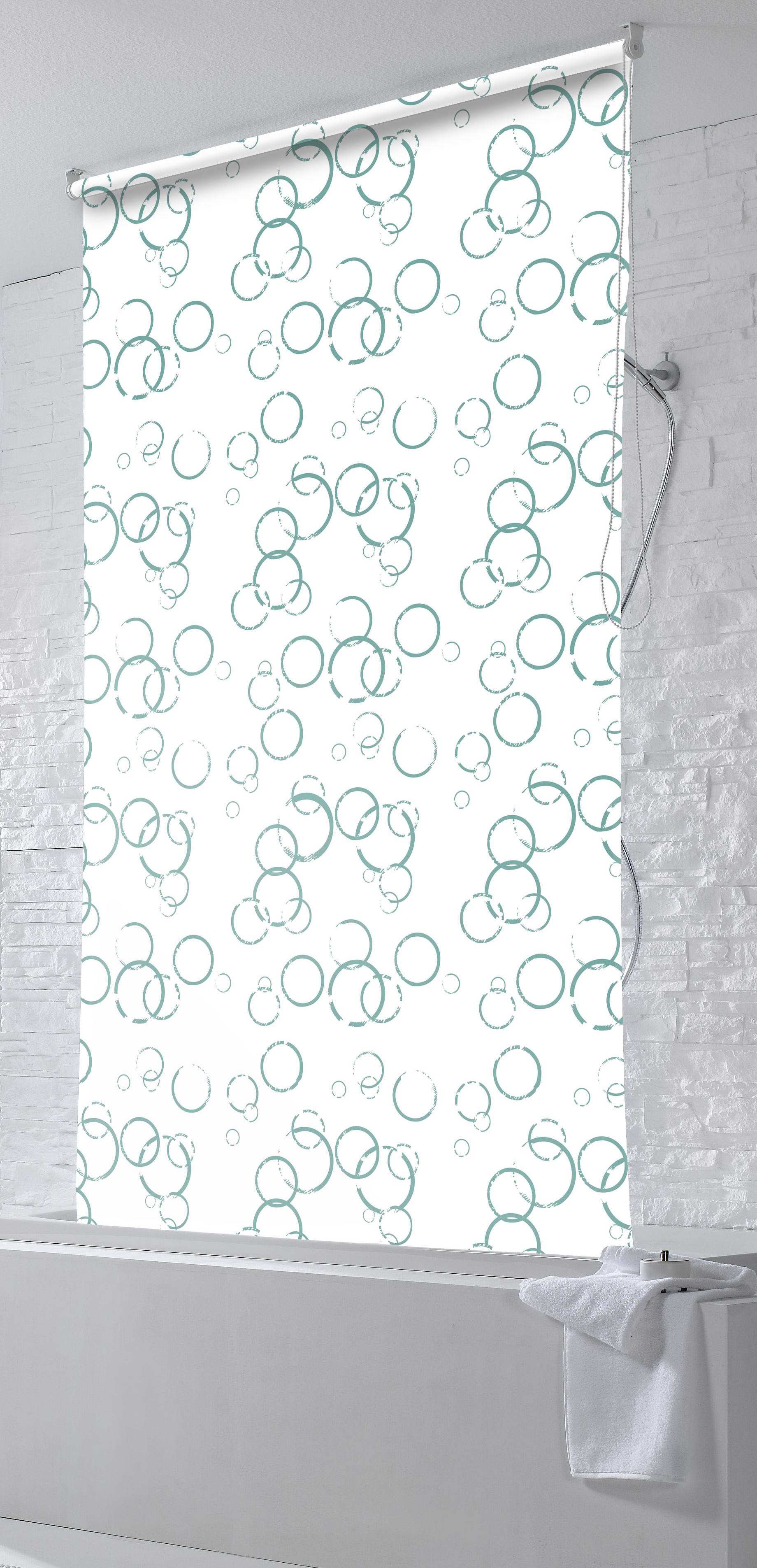 Shower Roller Blind with Cassette Water-Repellent, Bath Blind for the Fath and Shower Retro Design Ceiling-Mounted Semi-Transparent