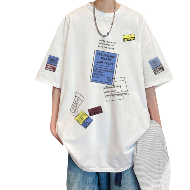 Men's 2023 Summer New Short-Sleeve T-Shirt - Trendy, Loose Fit, Harajuku Style, Stylish, Versatile, High-Quality, 5-Sleeve Length, Popular on Ins