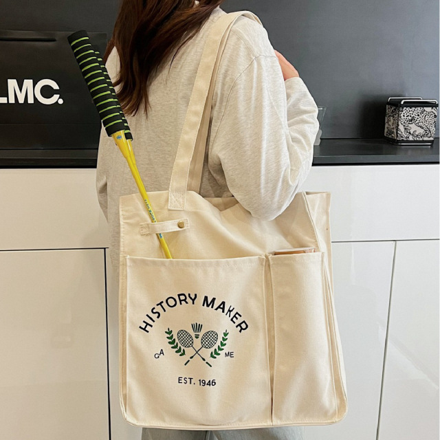 Canvas Bag with Custom Printed Pattern & Logo - Large-Capacity Badminton Bag, Sports Racket Bag, Storage Commuter Bag, Handheld & Single-Shoulder Style
