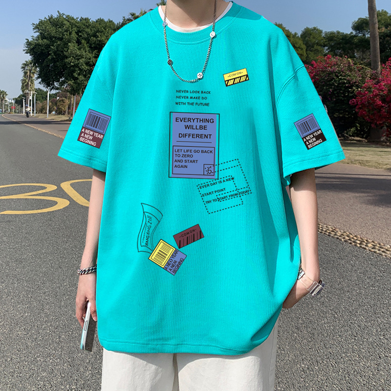 Men's 2023 Summer New Short-Sleeve T-Shirt - Trendy, Loose Fit, Harajuku Style, Stylish, Versatile, High-Quality, 5-Sleeve Length, Popular on Ins
