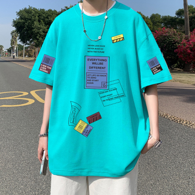 Men's 2023 Summer New Short-Sleeve T-Shirt - Trendy, Loose Fit, Harajuku Style, Stylish, Versatile, High-Quality, 5-Sleeve Length, Popular on Ins