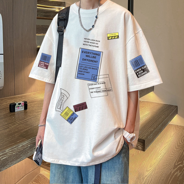 Men's 2023 Summer New Short-Sleeve T-Shirt - Trendy, Loose Fit, Harajuku Style, Stylish, Versatile, High-Quality, 5-Sleeve Length, Popular on Ins
