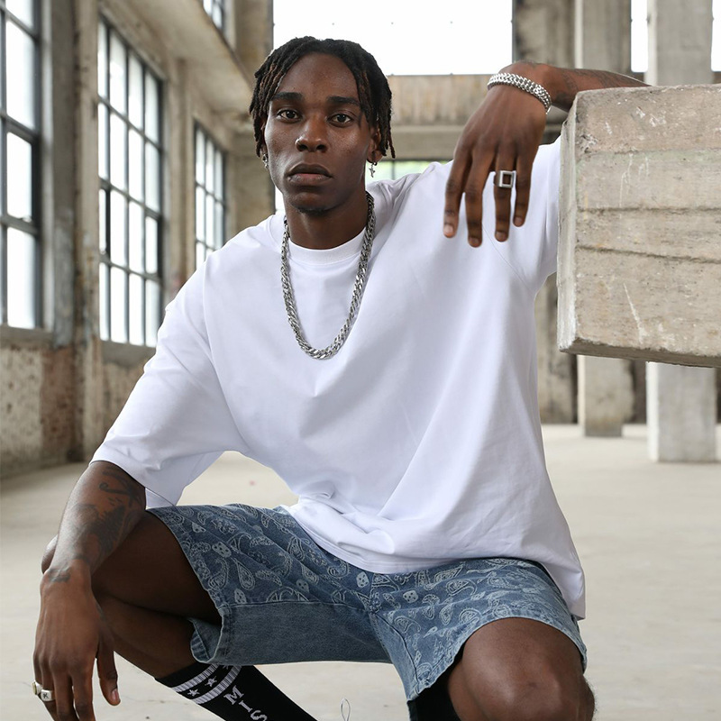 Trendy Men's Wear | High-Quality Cotton Oversized Heavyweight T-Shirt - Popular in Europe & America, Hip-Hop Style, Casual Short-Sleeve Men's T-Shirt