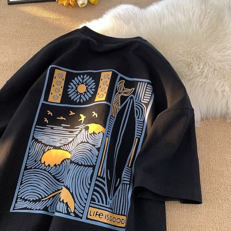Cross-Border High-Quality Cotton Summer New Printed Casual Short-Sleeve T-Shirt - Trendy Brand, 5-Sleeve Length, Men's T-Shirt for Wholesale