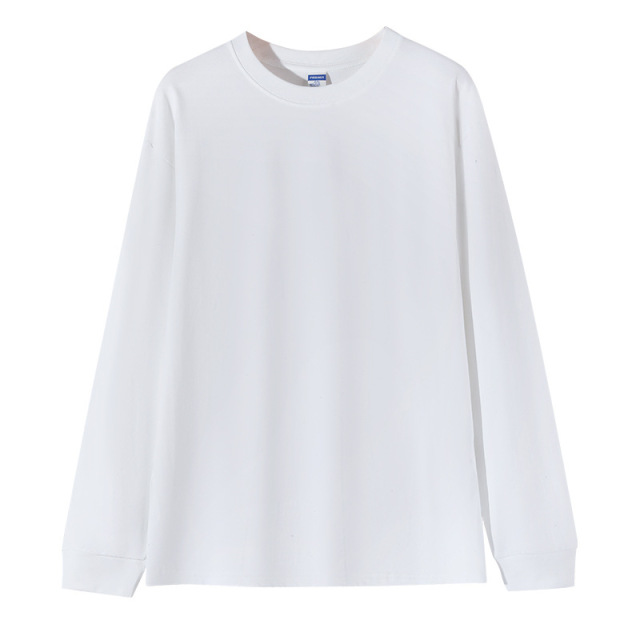 Men's 270G Heavyweight Long-Sleeve T-Shirt - White, Loose Fit with Drop Shoulders, Crew Neck, 100% Cotton, Outer Wear, Suitable for Autumn & Winter, Matching Couple Style