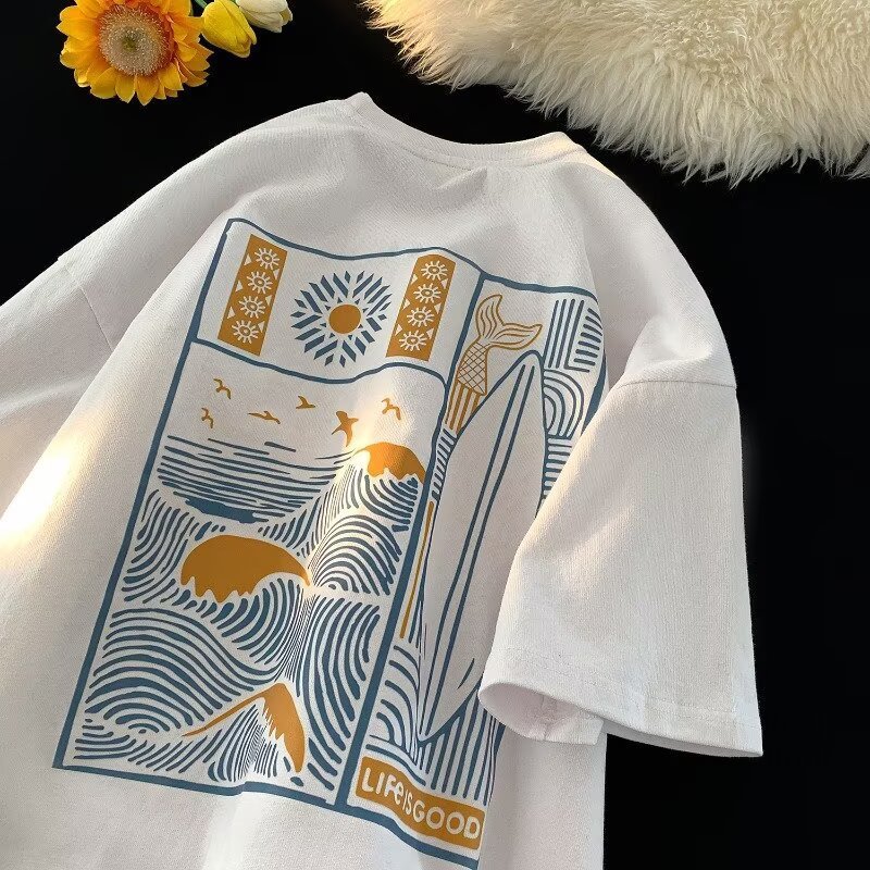 Cross-Border High-Quality Cotton Summer New Printed Casual Short-Sleeve T-Shirt - Trendy Brand, 5-Sleeve Length, Men's T-Shirt for Wholesale