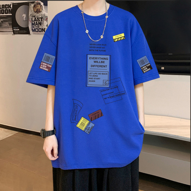 Men's 2023 Summer New Short-Sleeve T-Shirt - Trendy, Loose Fit, Harajuku Style, Stylish, Versatile, High-Quality, 5-Sleeve Length, Popular on Ins