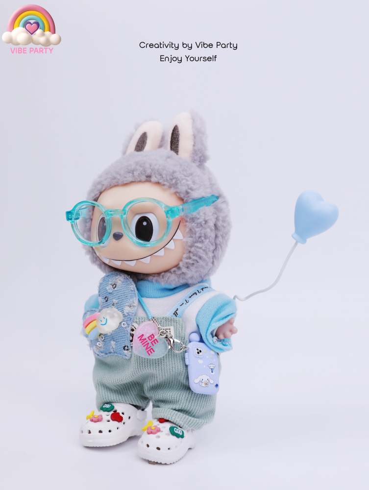 LBB Doll Clothes - Sweetheart Blue Overalls 7-Piece Set (Doll Not Included)