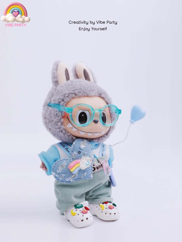 LBB Doll Clothes - Sweetheart Blue Overalls 7-Piece Set (Doll Not Included)