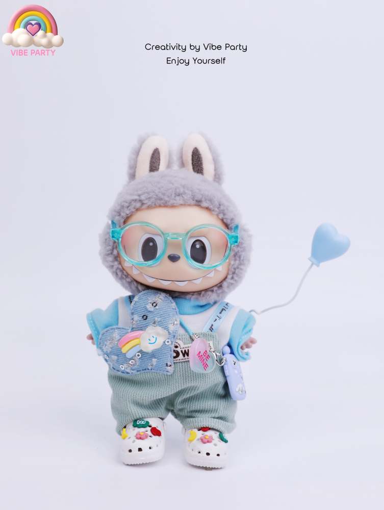 LBB Doll Clothes - Sweetheart Blue Overalls 7-Piece Set (Doll Not Included)