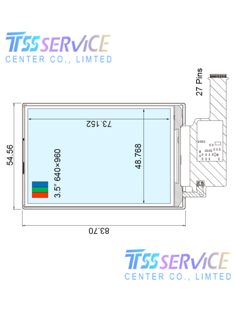 COM35H3R07ULC Ortustech 3.5 inch 640×960 Industrial LCD Display Screen