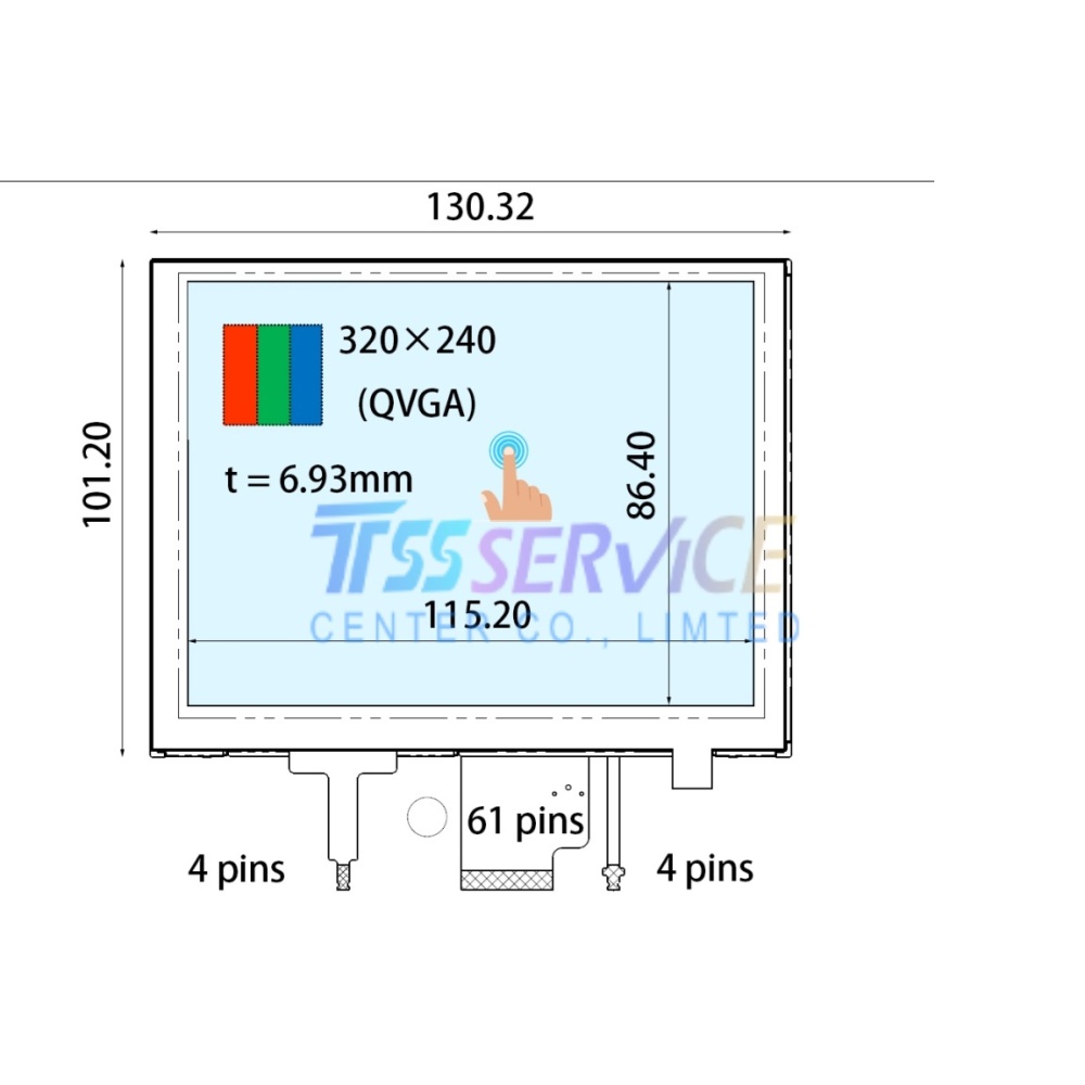 New Ortustech 5.7 inch 320*240 a-Si TFT-LCD Display Panel COM57H5M59KTC for Industrial