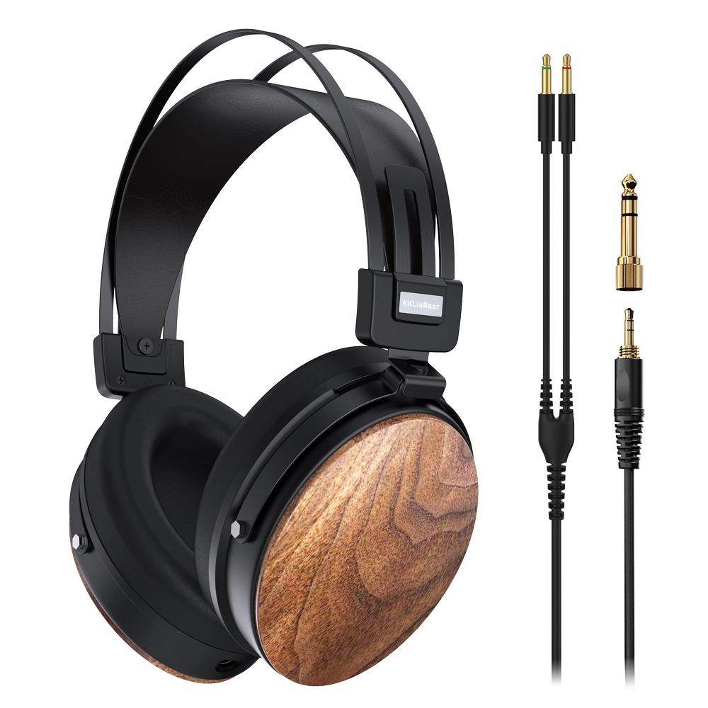 HF-25S HiFi Over-Ear Open-Back Headphones – Solid Wood Ear Cups, 50mm Dynamic Driver, Detachable Mic Cable for Audiophile Music & Gaming