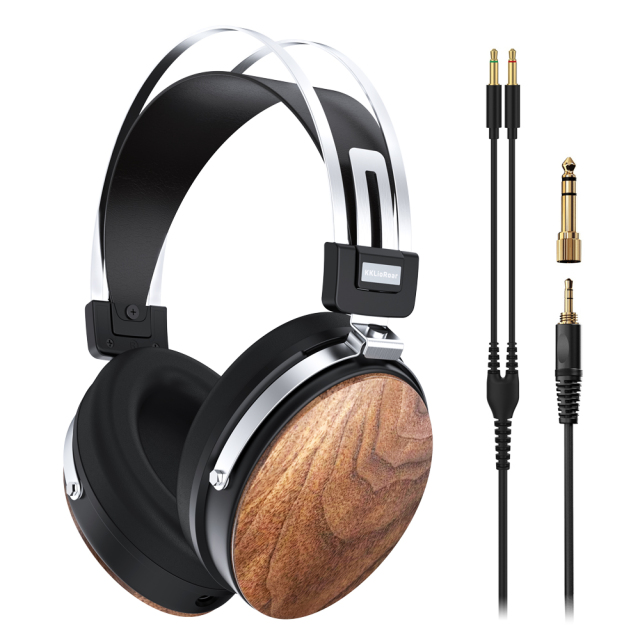 HF-25S HiFi Over-Ear Open-Back Headphones – Solid Wood Ear Cups, 50mm Dynamic Driver, Detachable Mic Cable for Audiophile Music & Gaming