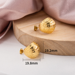 Gold Plated Stainless Steel Chunky Hoop Earrings for Women, Textured Wide Croissant C Shape Tarnish Resistant Hypoallergenic Post Stud Earrings, Fashion Statement Jewelry Gift