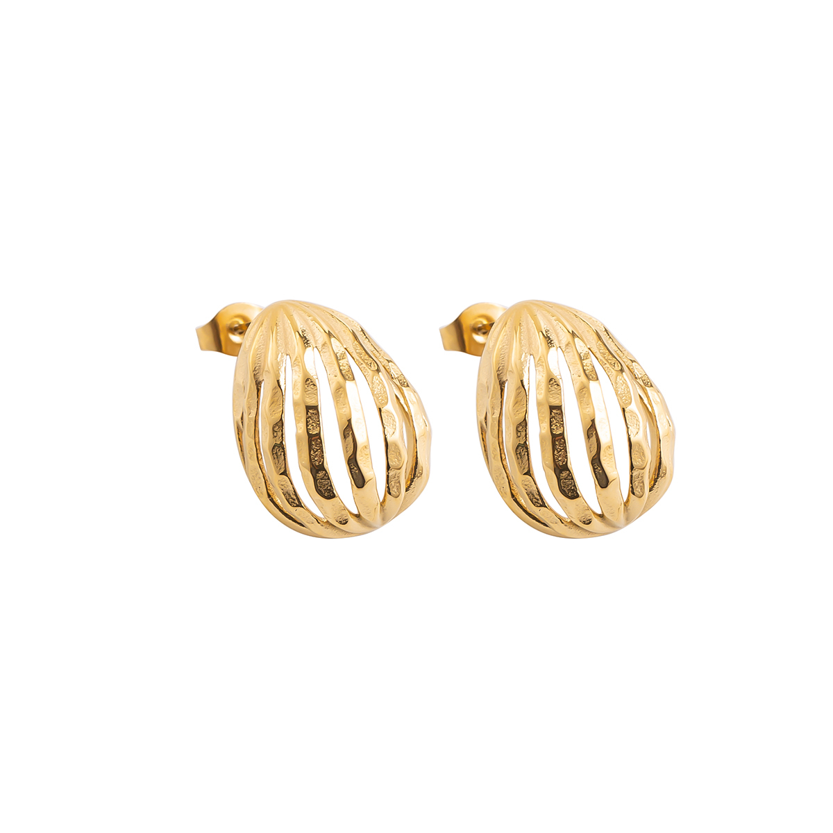 18K Gold Plated Stainless Steel Hollow Water Drop Stud Earrings for Women, Dainty Hammered Textured Minimalist Jewelry Gift