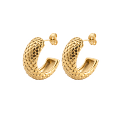 Stainless Steel 18K Gold Vacuum Plated Textured Chunky C Hoop Earrings Puffy Studs Hypoallergenic for Women