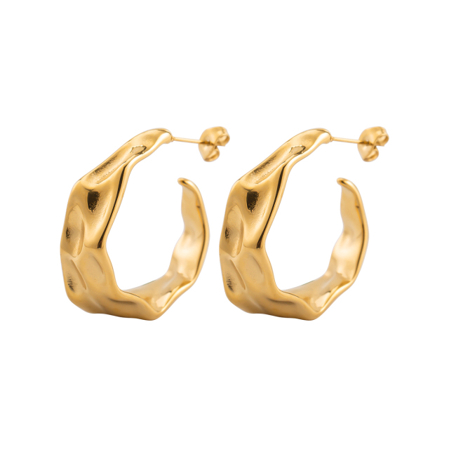 18K Gold Plated Stainless Steel Irregular Hammered Hoop Earrings for Women, Vacuum Plated Tarnish-Free Geometric Huggie Earrings, Dainty Jewelry Gifts