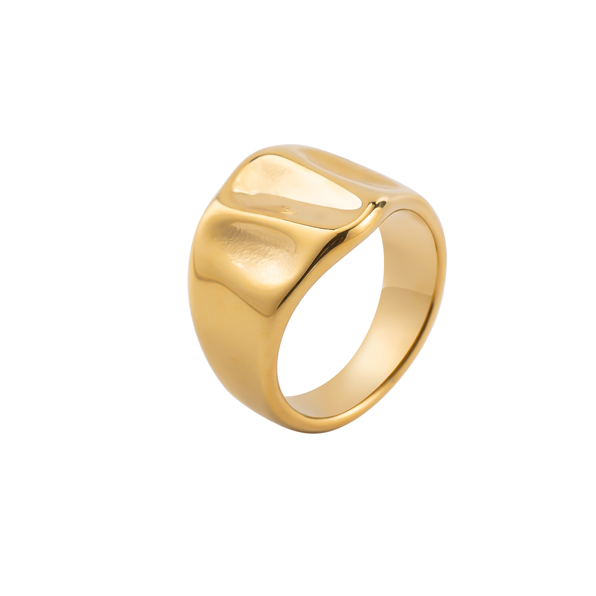 18K Gold Plated Stainless Steel Chunky Statement Ring for Women, Irregular Molten/Wavy Dome Wide Band, Minimalist Waterproof Geometric Jewelry