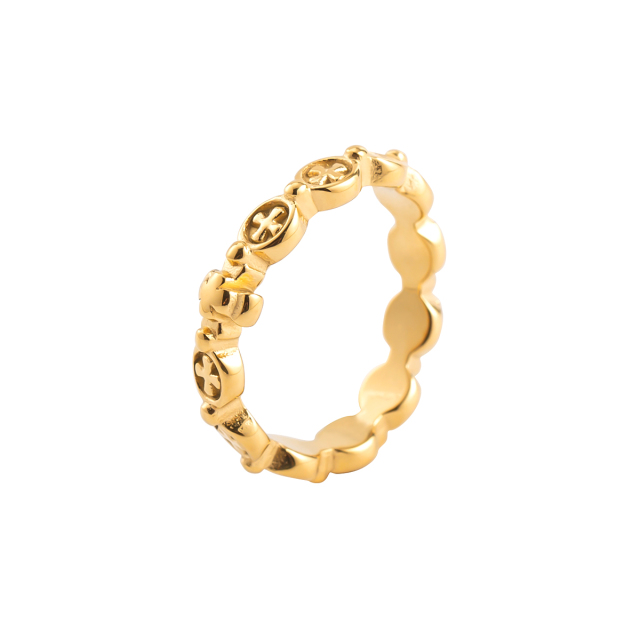 Minimalist Cross Link Stacking Ring, 18K Vacuum Plated Stainless Steel Faith Band Ring, Waterproof Tarnish Free Everyday Jewelry