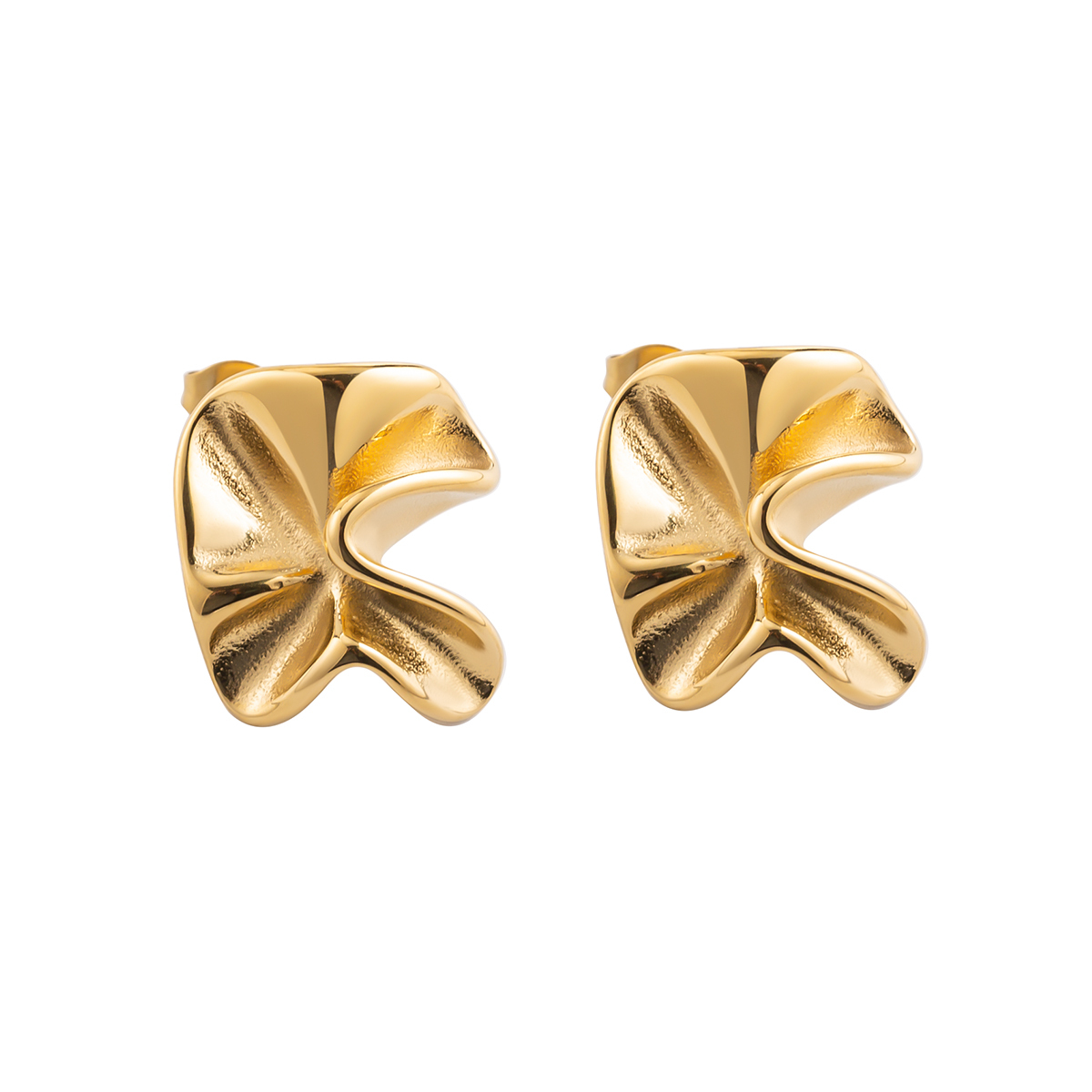 18K Gold Plated Stainless Steel Wavy Stud Earrings for Women, Tarnish Free Abstract Geometric Twisted Ripple Small Earrings