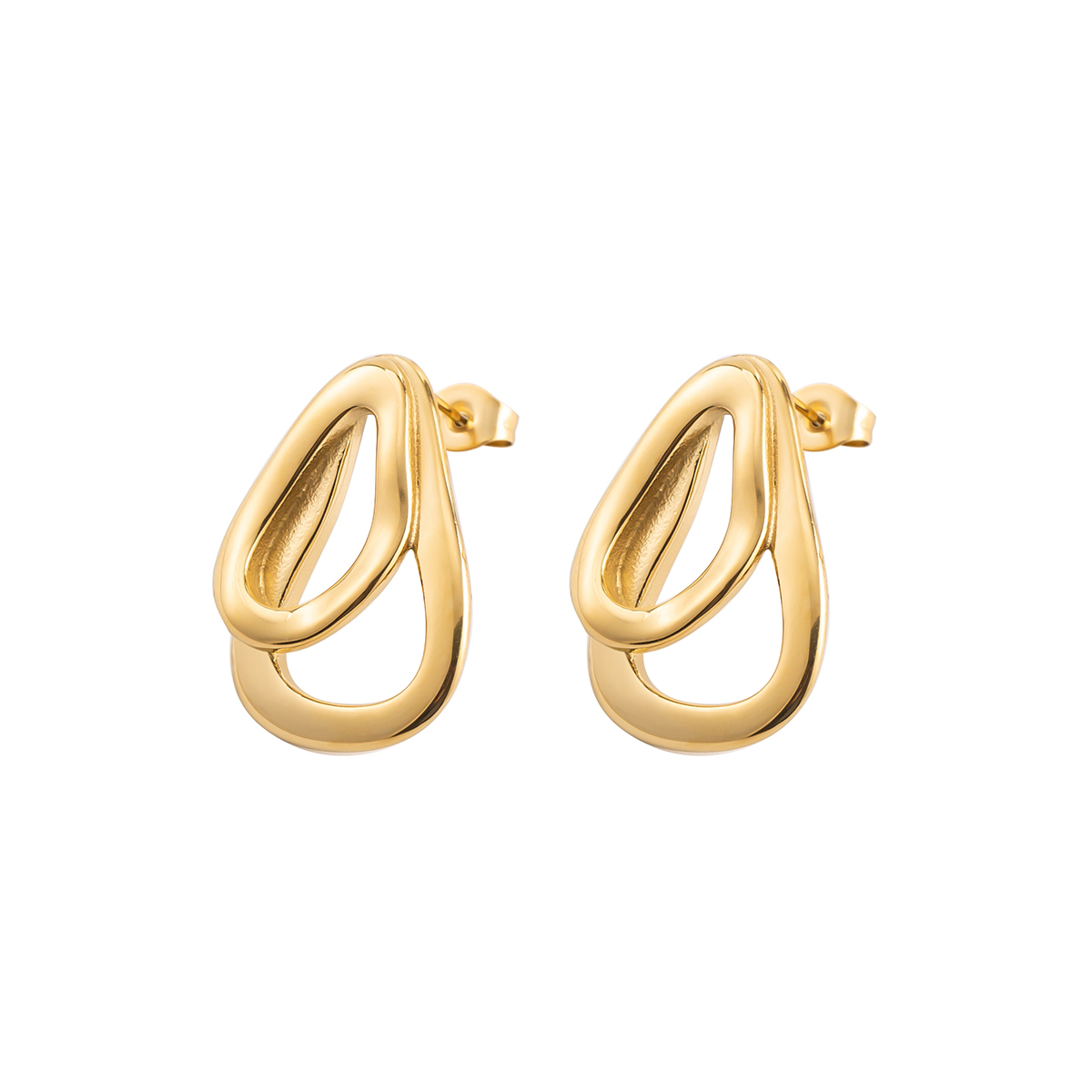 18K Gold Plated Stainless Steel Stud Earrings for Women, Geometric Teardrop Double Intertwined Statement Earrings, Hypoallergenic Fashion Jewelry