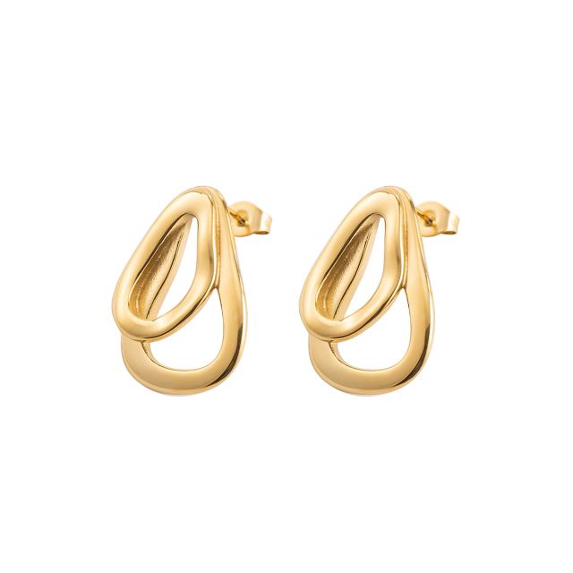 18K Gold Plated Stainless Steel Stud Earrings for Women, Geometric Teardrop Double Intertwined Statement Earrings, Hypoallergenic Fashion Jewelry