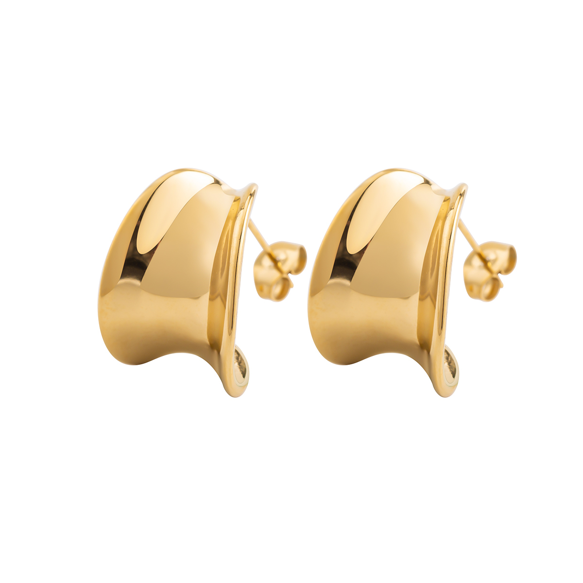 18K Gold Plated Stainless Steel Chunky Hoop Earrings for Women | High Polish Geometric D-Shape Stud | PVD Hypoallergenic Light Luxury Jewelry | Statement Fashion Gift