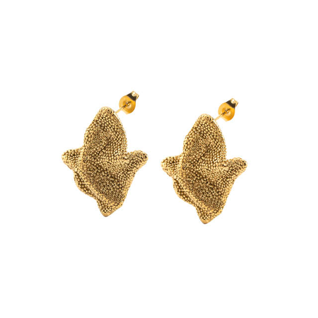 18K Gold Plated Stainless Steel Starfish Stud Earrings for Women, Trendy Textured Irregular Statement Earrings Hypoallergenic Jewelry