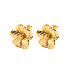 Chunky Flower Stud Earrings for Women, 18K Gold Vacuum Plated Stainless Steel, Hypoallergenic Floral Statement Jewelry, 24.1mm Textured Petals, Tarnish-Resistant Gift