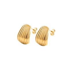 18K Gold Plated Stainless Steel Stud Earrings for Women, Tarnish Free Textured Shell Design Post Earrings, Modern Chunky Dome Jewelry Gift