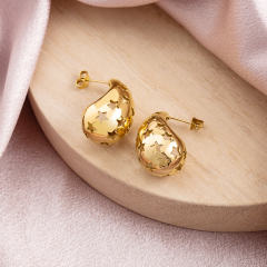 18K Gold PVD Plated Stainless Steel Hollow Star Drop Earrings for Women, Waterproof Tarnish Free Crescent Studs, Hypoallergenic Trendy Jewelry