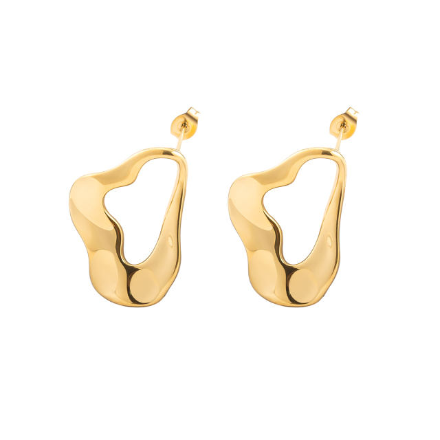 18K Gold Plated Stainless Steel Irregular Drop Stud Earrings for Women, Abstract Fluid Trendy Statement Jewelry